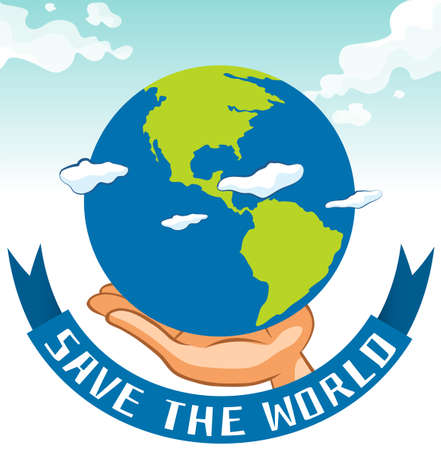 Save the world sign with earth on hand illustrationのイラスト素材