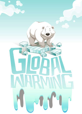 Global warming sign with polar bear illustrationのイラスト素材