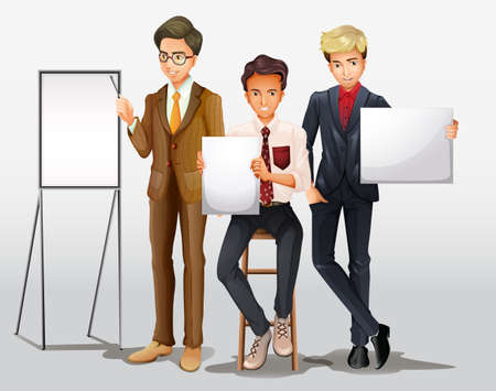 Businessmen presenting with signs illustrationのイラスト素材