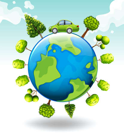 Riding car around the world illustrationのイラスト素材