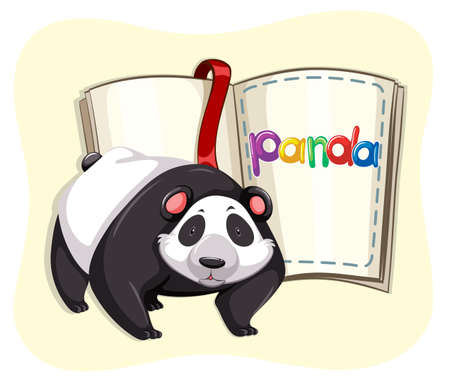 Cute panda and a book illustrationのイラスト素材