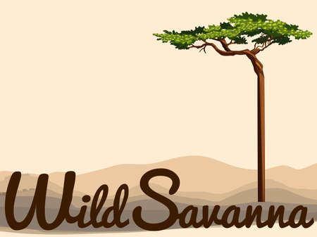 Wild Savanna with tree in the field illustrationのイラスト素材