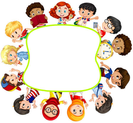 Border design with boys and girls illustrationのイラスト素材