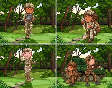 Marines working in the battle field illustrationのイラスト素材