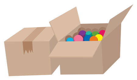 Cardboard boxes full of balls illustrationのイラスト素材
