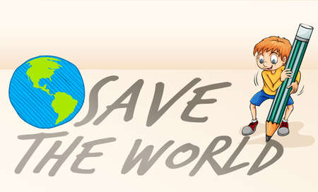 Save the world theme with boy and earth illustrationのイラスト素材
