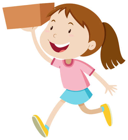Girl running with a box illustrationのイラスト素材