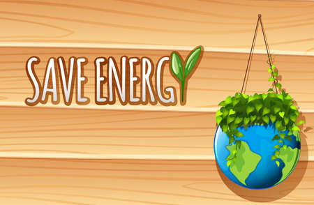 Save energy poster with globe and plants illustrationのイラスト素材