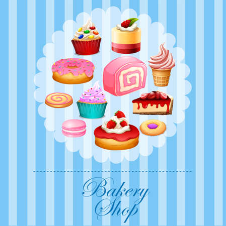 Banner design with different kind of desserts illustrationのイラスト素材
