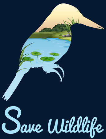Save wildlife design with wild bird illustrationのイラスト素材