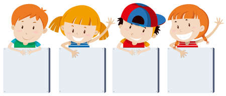 Boys and girs holding signs illustrationのイラスト素材