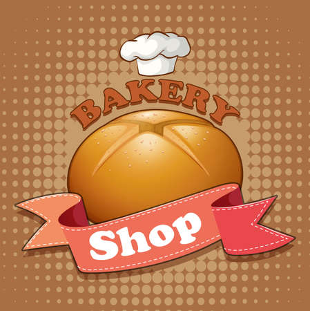 Bakery shop sign with bread and ribbon illustrationのイラスト素材