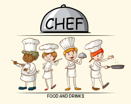 Many chefs cooking food illustrationのイラスト素材