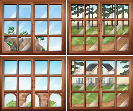 Four scene from windows illustrationのイラスト素材