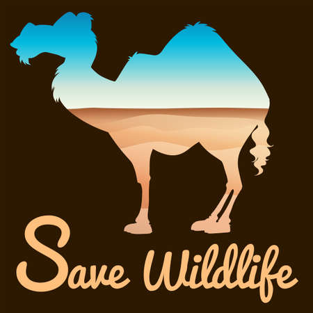 Save wildlife theme with camel and desert illustrationのイラスト素材