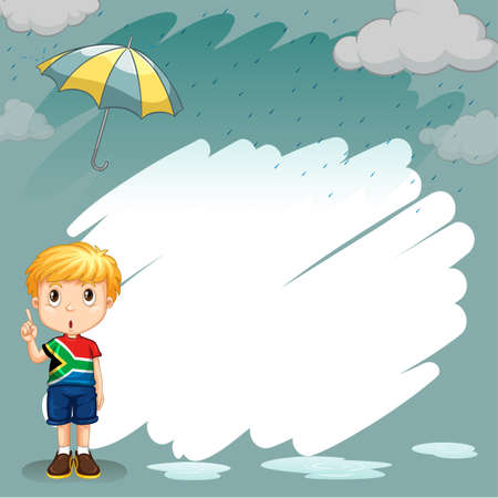 Border design with boy in the rain illustrationのイラスト素材