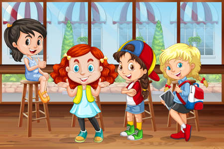 Children hanging out in the restaurant illustrationのイラスト素材