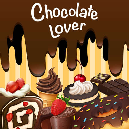 Different kind of chocolate desserts illustrationのイラスト素材