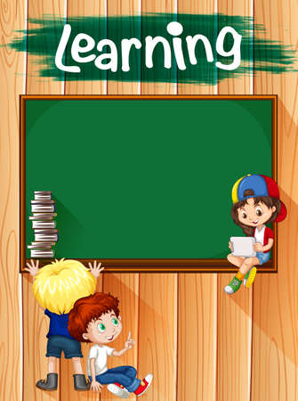 Children and blackboard on the wall illustrationのイラスト素材