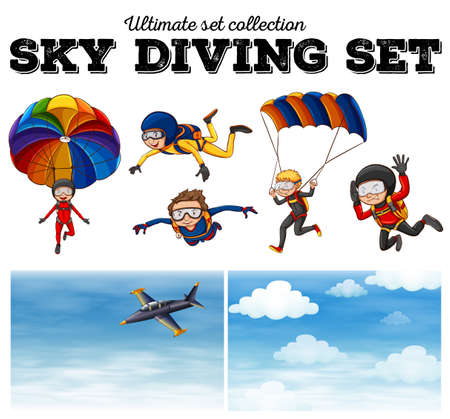 People doing sky diving  illustrationのイラスト素材