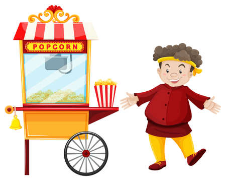Man and popcorn vendor illustrationのイラスト素材