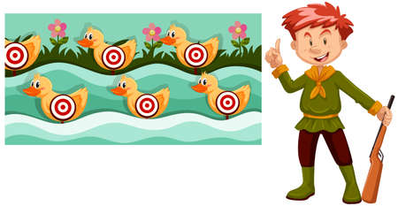 Man with gun and shooting game illustrationのイラスト素材