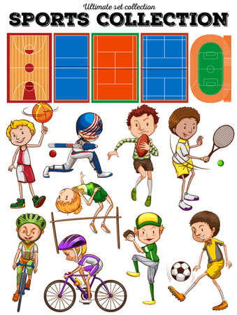 Different kind of sports and courts illustrationのイラスト素材