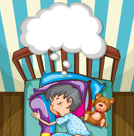 Boy in blue pajamas sleeping illustrationのイラスト素材