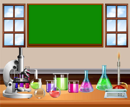 Classroom full of science equipment illustrationのイラスト素材