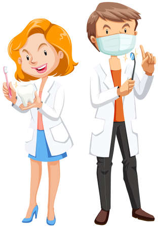 Male and female dentists with tools illustrationのイラスト素材