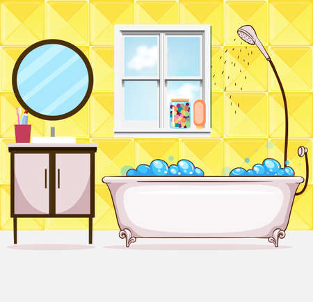 Bathroom with tub and shower illustrationのイラスト素材