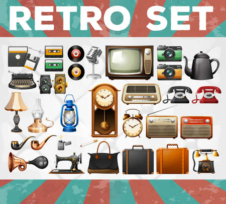 Different kind of retro objects illustrationのイラスト素材