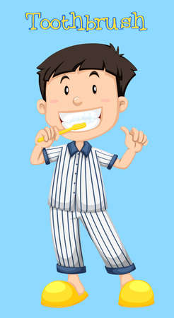 Little boy brushing his teeth illustrationのイラスト素材
