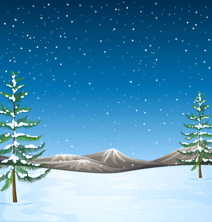 Nature scene with snow falling at night illustrationのイラスト素材