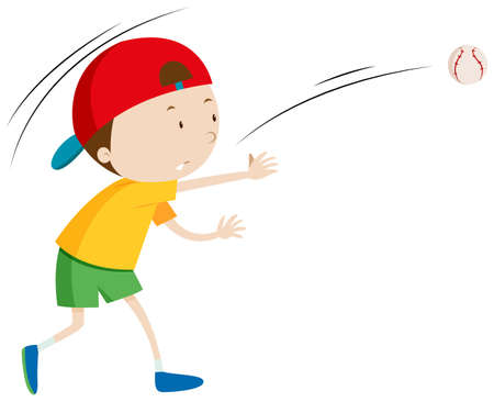 Little boy throwing ball illustrationのイラスト素材
