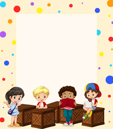Border design with children reading illustrationのイラスト素材