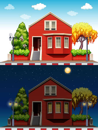 Single house at daytime and nighttime illustrationのイラスト素材