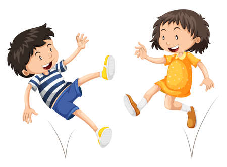 Boy and girl bouncing  illustrationのイラスト素材
