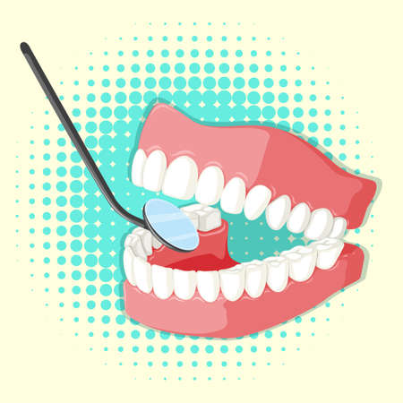 Teeth model and mirror illustrationのイラスト素材