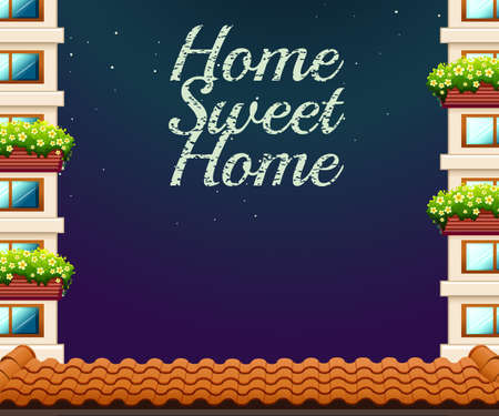 Home sweet home theme at night illustrationのイラスト素材