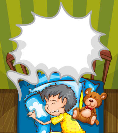 Boy in bed having nightmare illustrationのイラスト素材