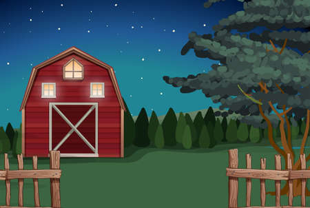 Farmhouse on the farm at nighttime illustrationのイラスト素材