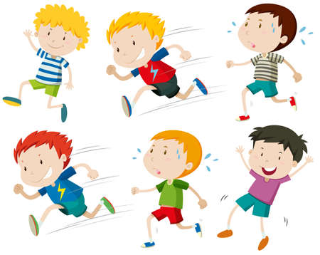 Boys running fast and slow illustrationのイラスト素材