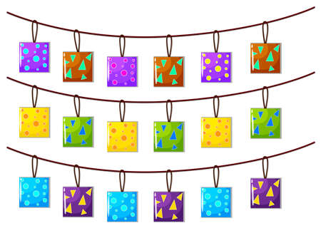 Square ornaments hanging on the rope illustrationのイラスト素材