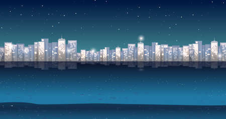 City view at night time illustrationのイラスト素材