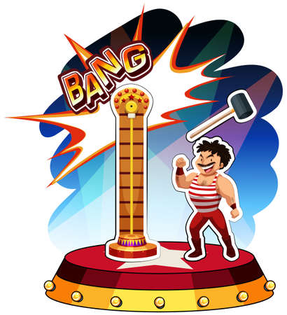 Strong man playing hammer and weight illustrationのイラスト素材