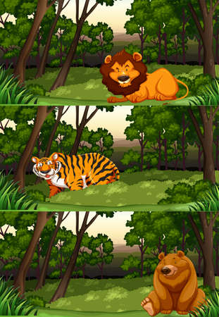 Wild animals in the jungle illustrationのイラスト素材