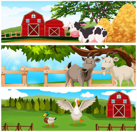 Farm animals on the farmland illustrationのイラスト素材