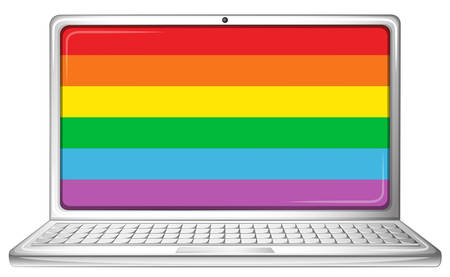 Computer laptop with rainbow screen illustrationのイラスト素材