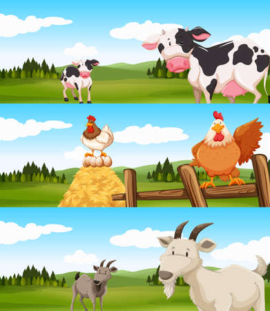 Farm animals living on farm illustrationのイラスト素材